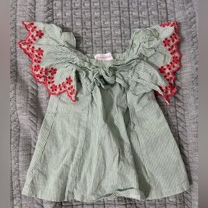 Bonnie Baby Green Striped Blouse with Red Accents